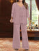 Plus Size 3-Piece Mother of the Bride Chiffon Pantsuit with V-Neck Floor-Length Jacket & Sequins