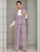 Ankle-Length Mother of the Bride Pantsuits in 3 Pieces Featuring Square Neck Jacket & Lace Appliques