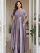 Wisteria Plus Size Floor-Length Mother of the Bride A-Line Dress with 3/4 Sleeves Scoop Neck Bow & Sequins