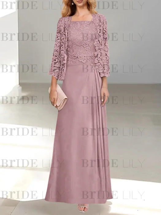 2 A-Line/Princess Scoop Mother of the Bride Dresses with Pleated & Lace Appliques Floor-Length