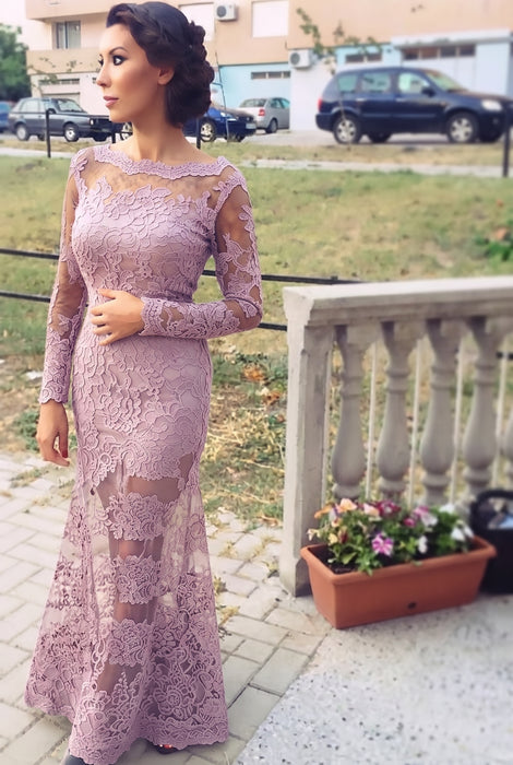 Wisteria Trumpet/Mermaid Bateau Long Sleeves Applique Lace Dresses - Prom Dresses