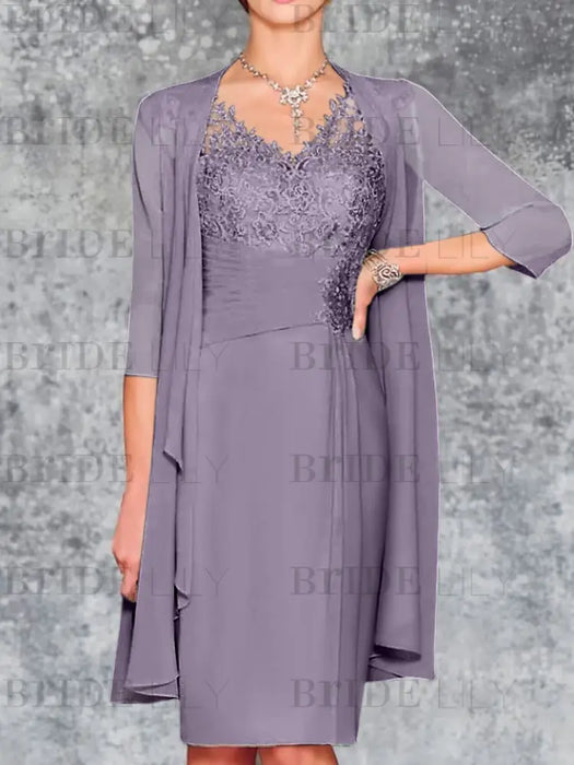 Wisteria Knee-Length V-Neck Sheath/Column Mother of the Bride Dresses