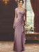 V-Neck Short-Sleeve Floor-Length Sheath Dress for the Mother of the Bride with Ruffles and Appliques