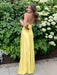 Yellow V-neck Beaded Satin A Line Prom Dress