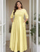 Yellow Plus Size Floor-Length Mother of the Bride A-Line Dress with 3/4 Sleeves Scoop Neck Bow & Sequins