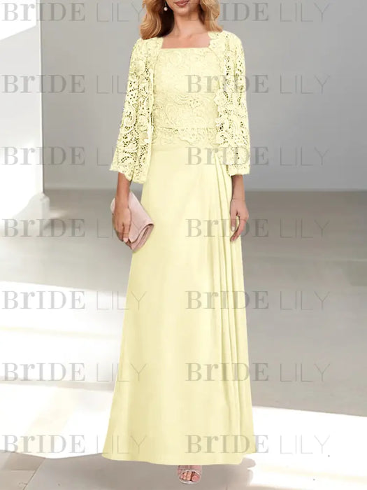2 A-Line/Princess Scoop Mother of the Bride Dresses with Pleated & Lace Appliques Floor-Length