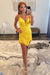 Yellow Sparkly Beaded Tight Short Homecoming Dress with Fringes