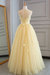 Yellow Sheer Neck Tulle Lace Appliqued Floor-length Prom Dresses - Prom Dresses