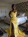 Yellow Sparkly Strapless Mermaid Sequined Prom Dress with Slit