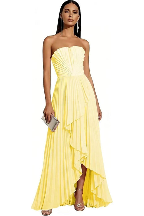 Strapless Pleated Chiffon High-Low Bridesmaid Dress