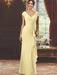 V-Neck Short-Sleeve Floor-Length Sheath Dress for the Mother of the Bride with Ruffles and Appliques