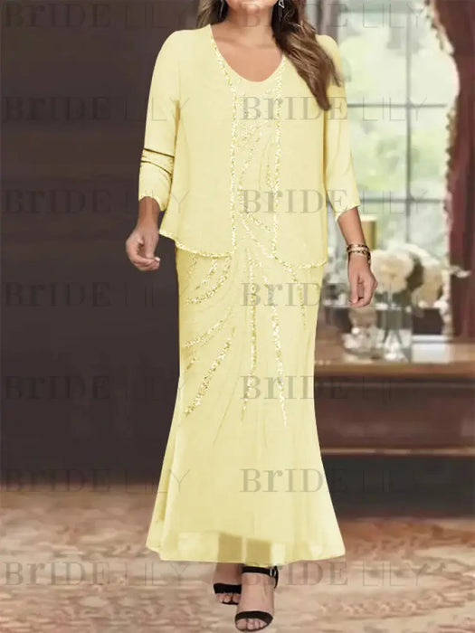 Plus Size V-Neck Ankle-Length Sheath/Column Mother of the Bride Dresses with Sequins & Jacket