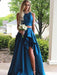 A| Bridelily A-Line Sleeveless Scoop Sweep Train With Ruffles Satin Two Piece Dresses - Prom Dresses