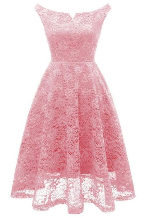 Pink A-Line Short Lace Dresses For Women - Bridelily Pink A-Line Short Lace Dresses For Women - Bridelily