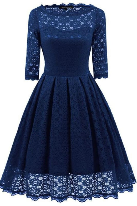 A| Bridelily Womens Sexy New Street Lace Half Sleeve Formal Patchwork Wedding Dress - lace dresses