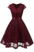A| Bridelily Womens Street 1950s Short Sleeve A-Line Cocktail Party Dress - S / Burgundy - lace dresses