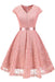 A| Bridelily Womens Street 1950s Short Sleeve A-Line Cocktail Party Dress - S / Pink - lace dresses