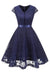 A| Bridelily Womens Street 1950s Short Sleeve A-Line Cocktail Party Dress - S / Navy Blue - lace dresses