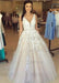 A Line Applique Tulle Prom Long V Neck Sleeveless Party Dress with Beading - Prom Dresses
