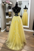 A Line Backless Yellow Lace Long Prom Dresses, Yellow Lace Formal Graduation Evening Dresses
