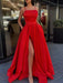 A Line Burgundy/Black/Red Satin Long Prom Dresses with High Slit, Long Burgundy/Black/Red Formal Graduation Evening Dresses 