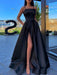 A Line Burgundy/Black/Red Satin Long Prom Dresses with High Slit, Long Burgundy/Black/Red Formal Graduation Evening Dresses 