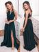 A Line Dark Green Long Prom Dresses with Slit, Cheap Dark Green Evening Dresses, Simple Dark Green Formal Dresses