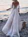 boho wedding dresses 2021 a line deep v neck straps lace short sleeve bridal gown for beach wedding with sweep train