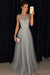 A-line Gray Sleeveless Tulle Sequined Long Formal Dress Prom Dresses - Prom Dresses