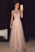 Blush Pink A-line Gray Sleeveless Tulle Sequined Long Formal Dress Prom Dresses - Prom Dresses
