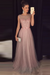 A-line Gray Sleeveless Tulle Sequined Long Formal Dress Prom Dresses - Prom Dresses