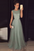A-line Dusty Sage Sleeveless Tulle Sequined Long Formal Dress Prom Dresses - Prom Dresses