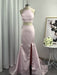 A-Line Halter Sleeveless Sweep/Brush Train With Ruffles Satin Two Piece Dresses - Prom Dresses