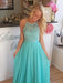 A Line Long Aqua Lace Prom Dresses, Aqua Lace Formal Graduation Evening Dresses