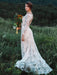 Wedding Dress With Train A-Line Long Sleeves V-Neck Ivory Lace Bridal Gowns