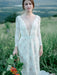 Wedding Dress With Train A-Line Long Sleeves V-Neck Ivory Lace Bridal Gowns