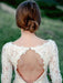 Wedding Dress With Train A-Line Long Sleeves V-Neck Ivory Lace Bridal Gowns