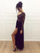 A Line Long Sleeves V Neck Lace Black Prom Dresses with  V Neck Long Sleeves Black Lace Formal Dresses, Black Lace Evening Dresses