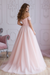 A Line Off Shoulder Pink Lace Prom Dresses