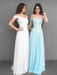 A Line Off Shoulder White/Blue Chiffon Long Prom Dresses, Off Shoulder White/Blue Bridesmaid Dresses, Graduation Dresses