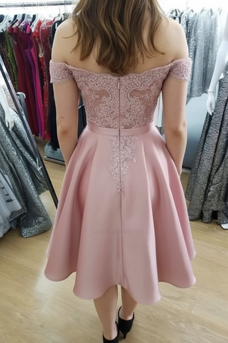 A Line Off the Shoulder Knee Length Homecoming Dresses with Appliques - Prom Dresses