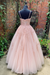 A Line Pink Lace Long Prom Dresses Wedding Dresses