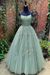 Sage Green A Line Lace Long Prom Dresses 
