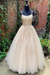 Sleeveless Creamy Apricot A Line Lace Long Prom Dresses 