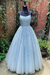 Sky Blue A Line Lace Long Prom Dresses 