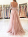 A-Line/Princess Bateau 3/4 Sleeves Sweep/Brush Train Applique Tulle Dresses - Prom Dresses