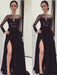 A-Line/Princess Bateau Long Sleeves Lace Floor-Length Chiffon Dresses - Prom Dresses