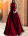 A-Line/Princess Halter Sleeveless Floor-Length Beading Satin Dresses - Prom Dresses