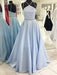 A-Line/Princess Halter Sleeveless Floor-Length Satin Dresses - Prom Dresses