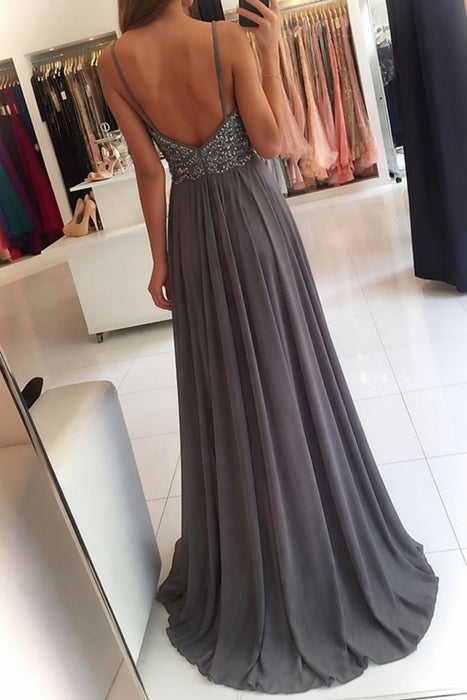 Halter Sleeveless Chiffon A-Line Prom Dress with Beadings